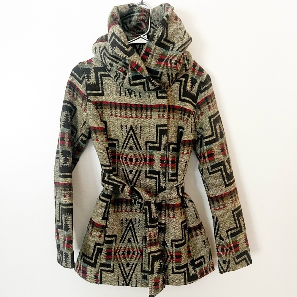 Y2K Mossimo Southwestern Wool Blend Coat Small Aztec Western Boho Belted Hood